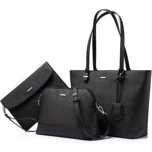 Elegant Black Tote and Messenger Bag Set - 3 Stylish Purses for Every Occasion